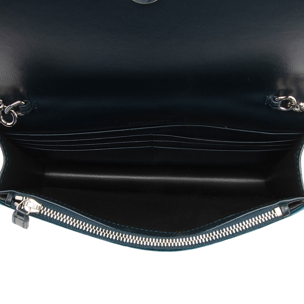 Saint Laurent Velvet Crystal Monogram Kate Tassel Chain Wallet