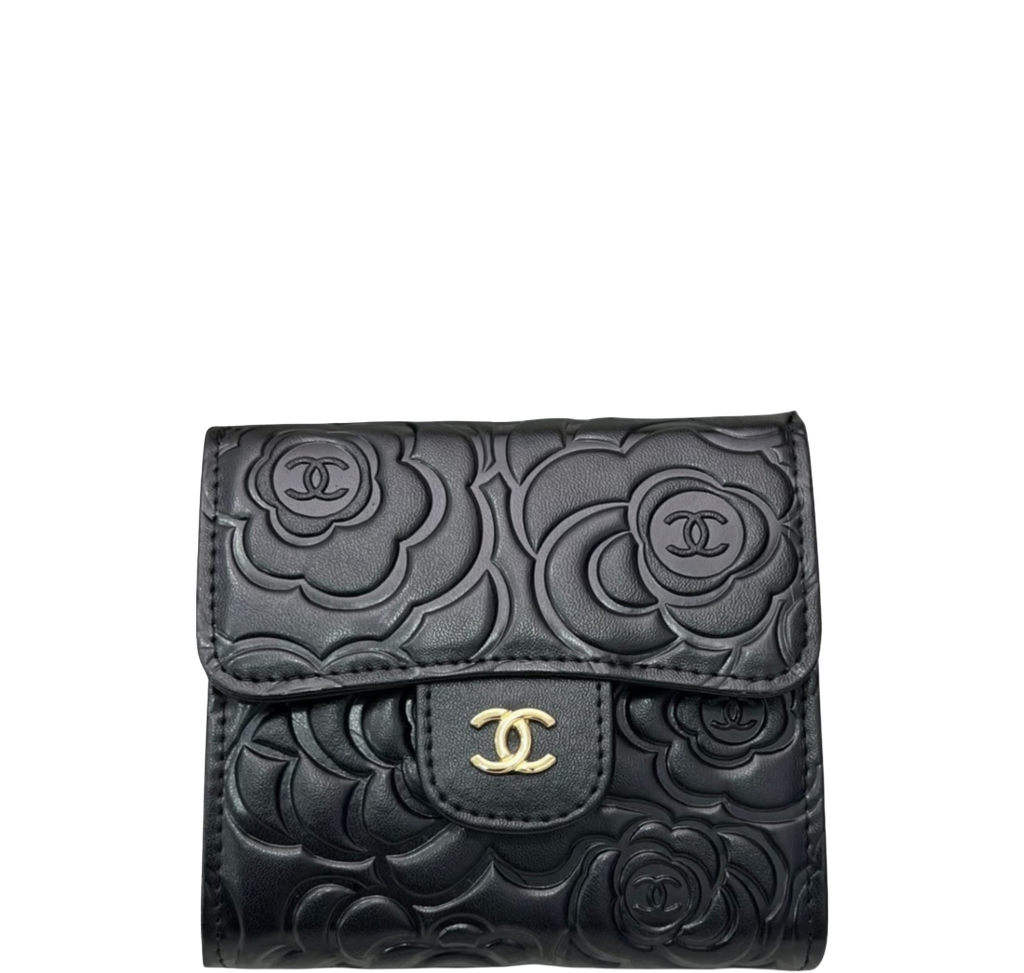 Chanel CHL SMALL FLORAL WALLET BLACK 11.5CM