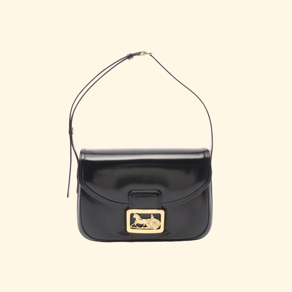 Celineline Shoulder Bag Leather Black Carriage Fittings