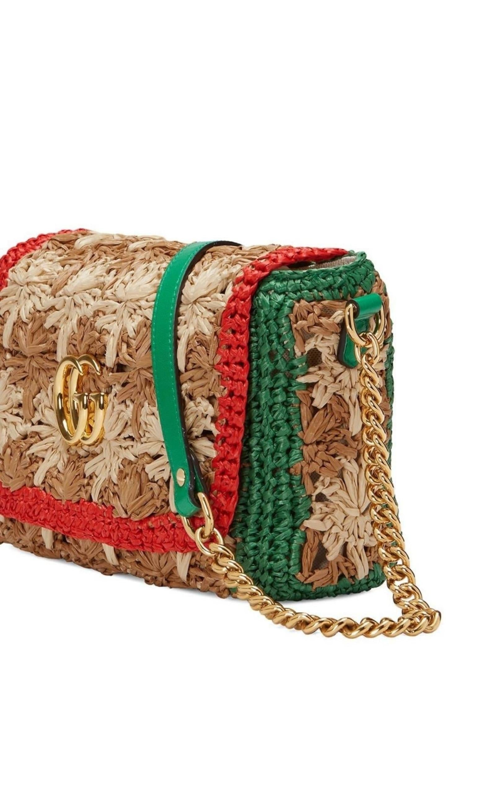 Small GG Marmont Raffia Shoulder Bag