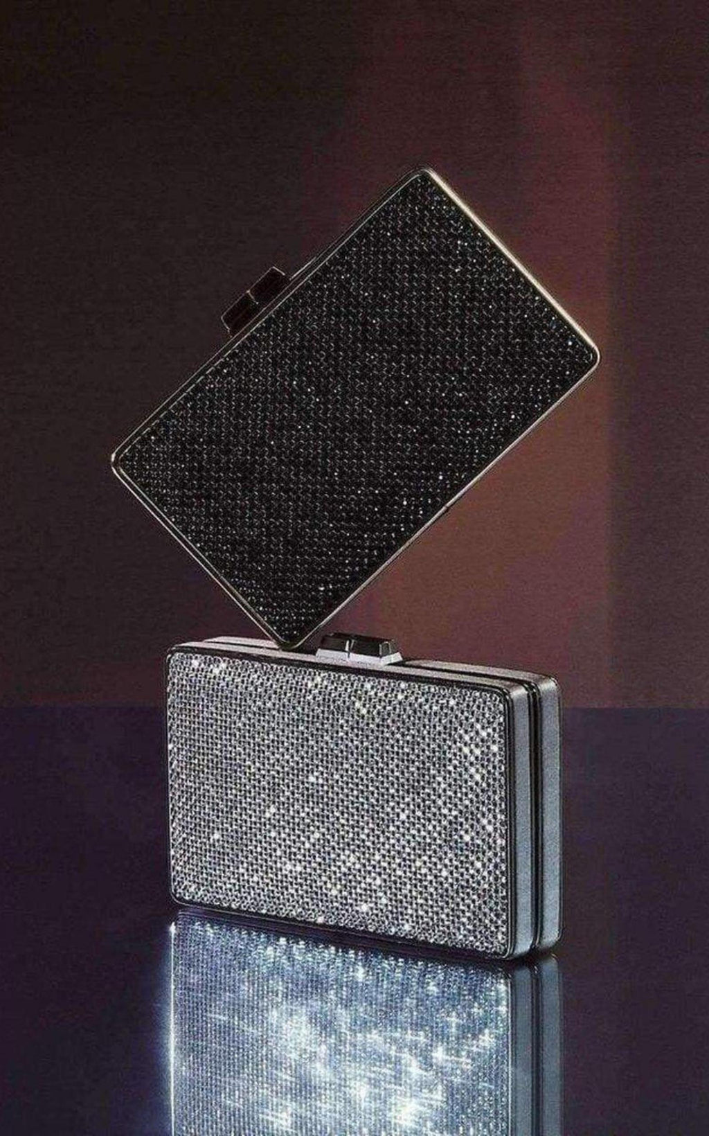 Sonia Black Crystal Mesh Satin Frame Clutch