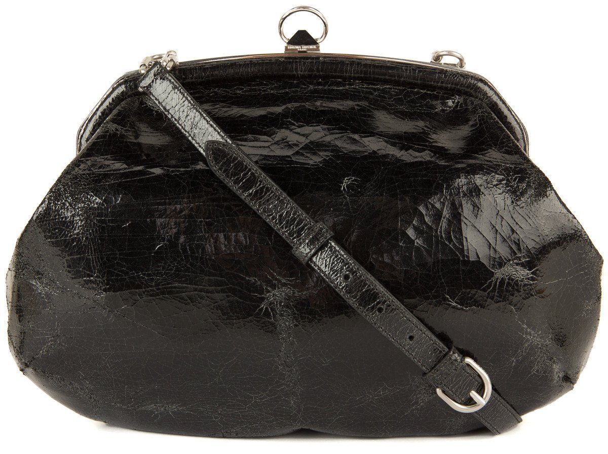 Sonia Rykiel Black Crinkle Patent Leather Shoulder Bag