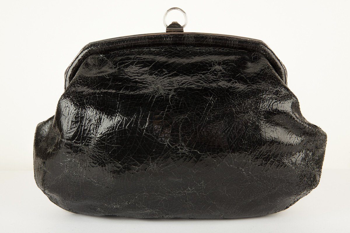 Sonia Rykiel Black Crinkle Patent Leather Shoulder Bag