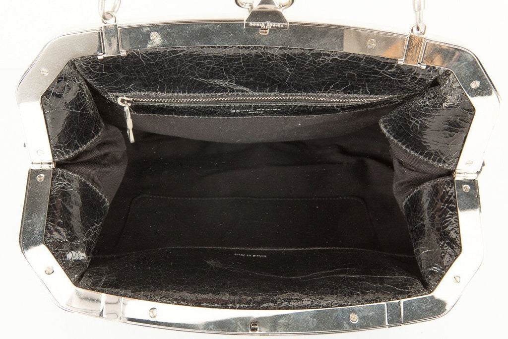 Sonia Rykiel Black Crinkle Patent Leather Shoulder Bag