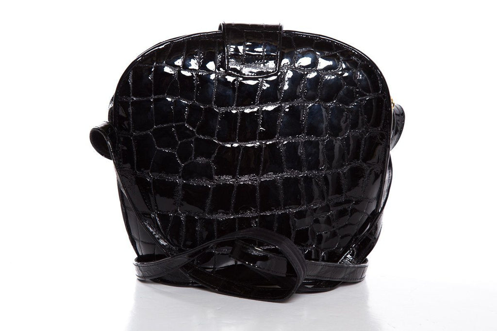 Stuart Weitzman Black Croco Embossed Patent Shoulder Bag