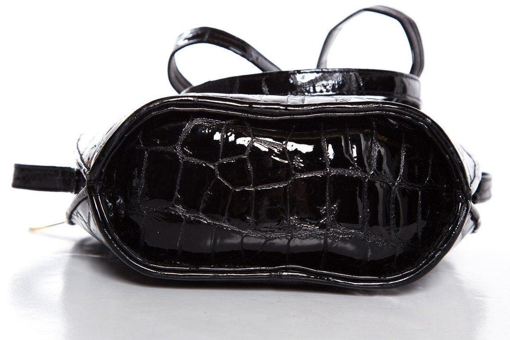 Stuart Weitzman Black Croco Embossed Patent Shoulder Bag