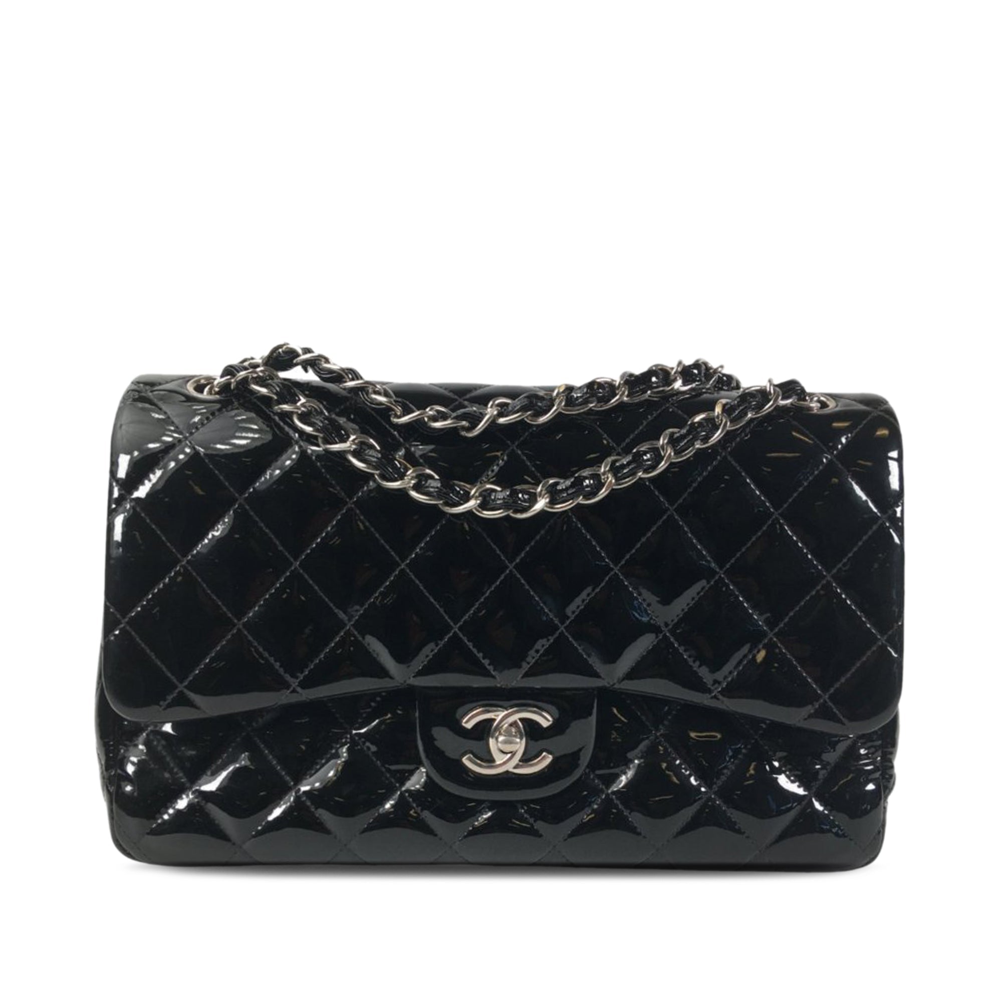 Chanel Classic Double Flap Jumbo Black Patent Leather SiLouis Vuittoner
