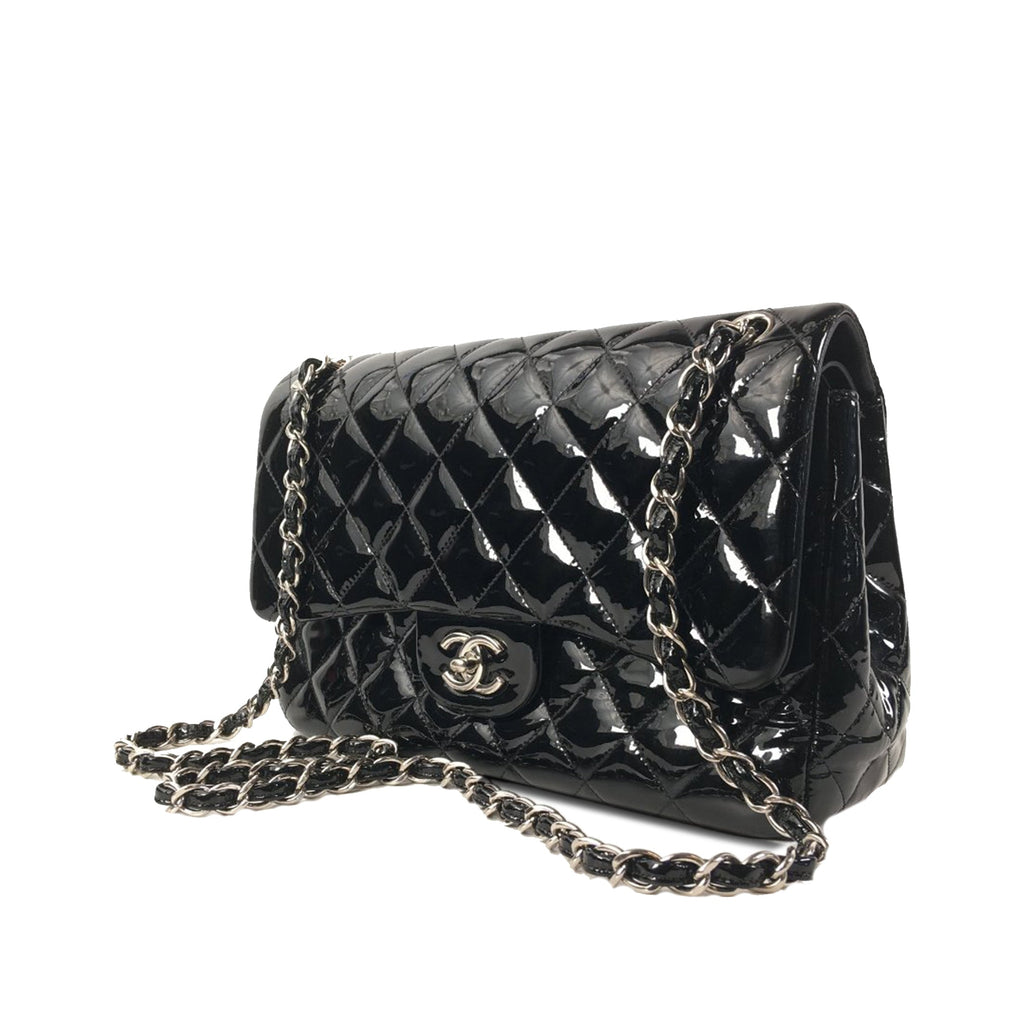 Chanel Classic Double Flap Jumbo Black Patent Leather SiLouis Vuittoner
