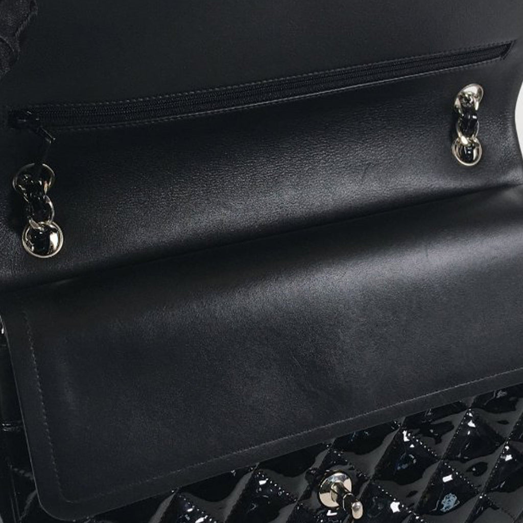 Chanel Classic Double Flap Jumbo Black Patent Leather SiLouis Vuittoner