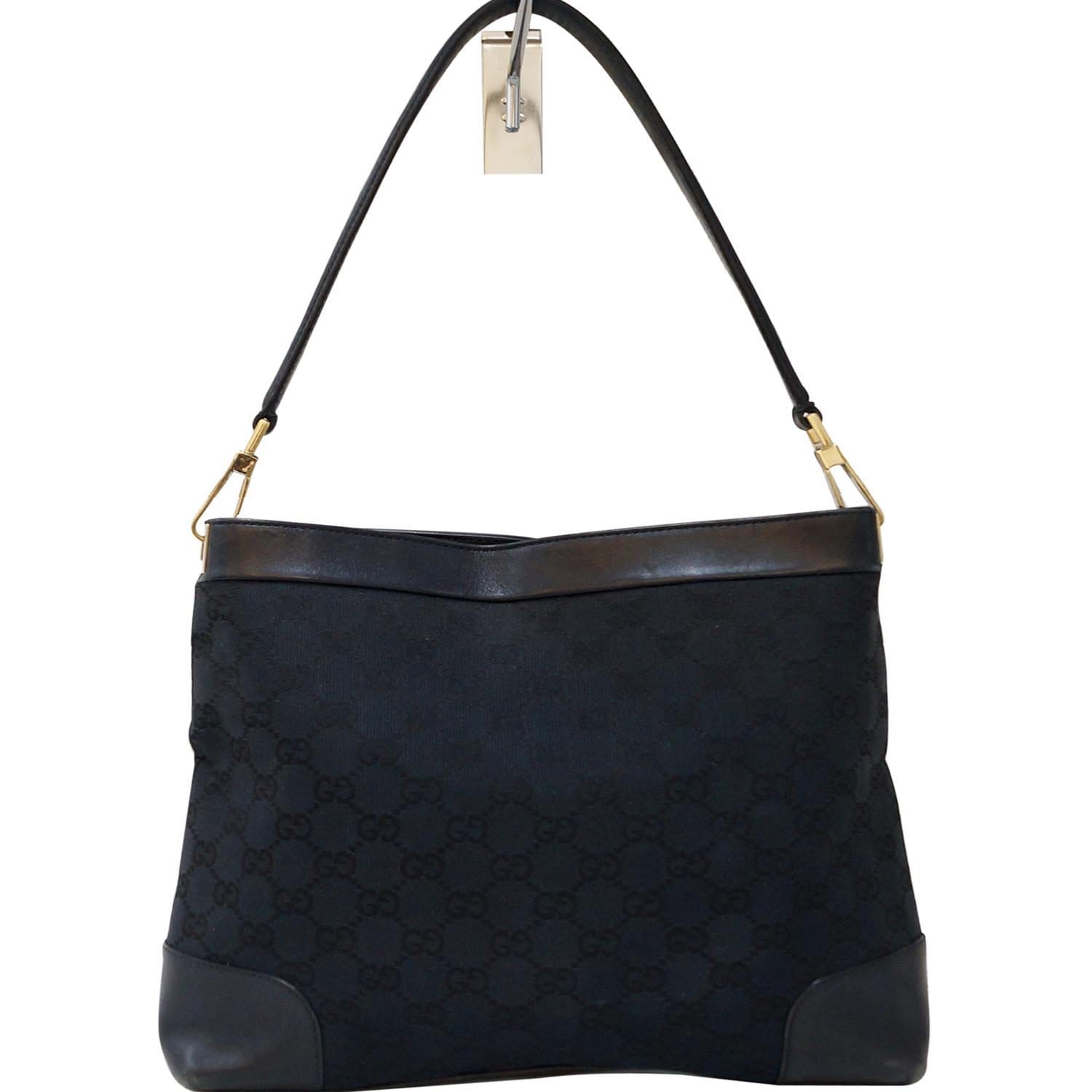 GUCCI Gucci Signature Monogram Black Leather Shoulder Bag