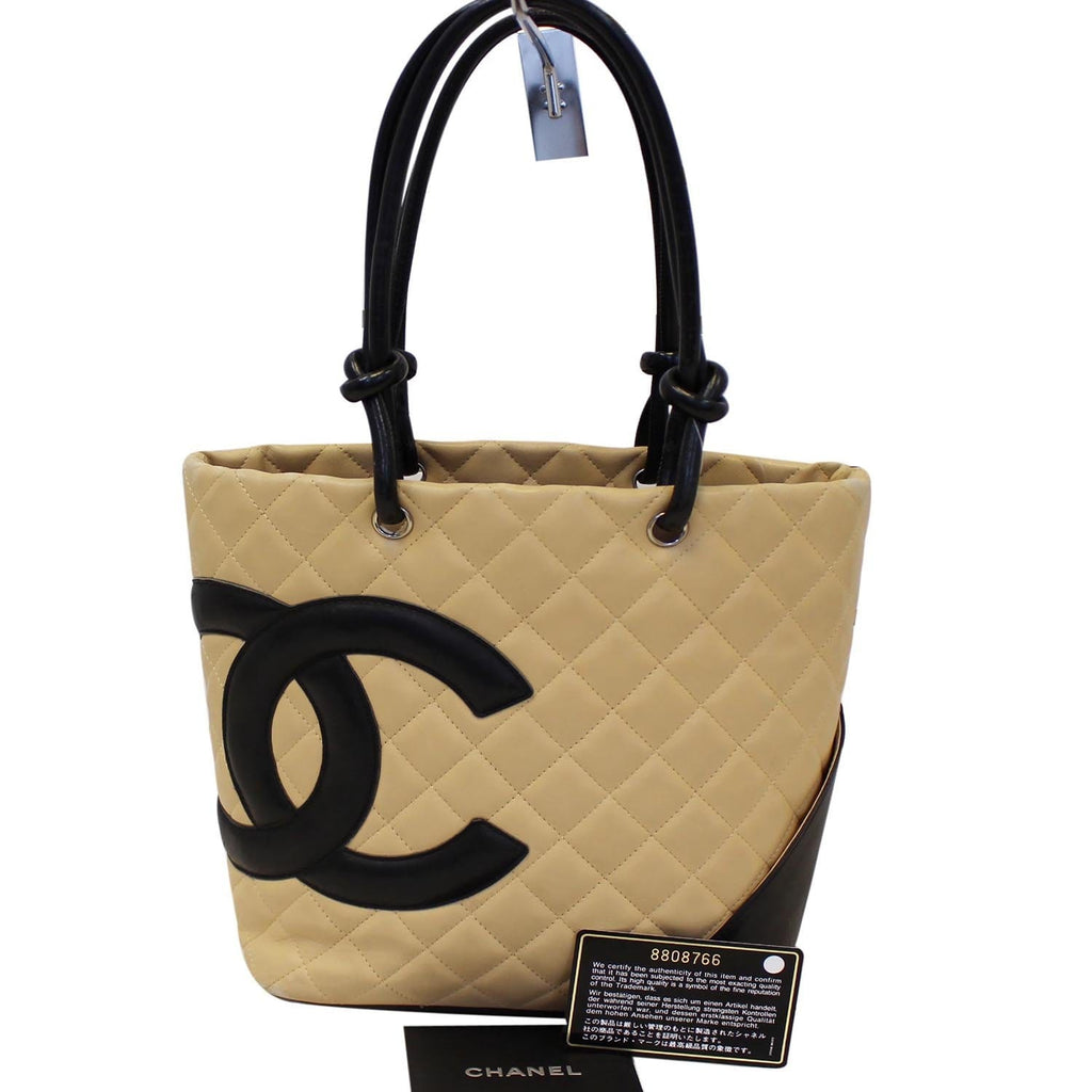 Chanel Cambon Ligne Quilted Tote Beige Black - Last Call