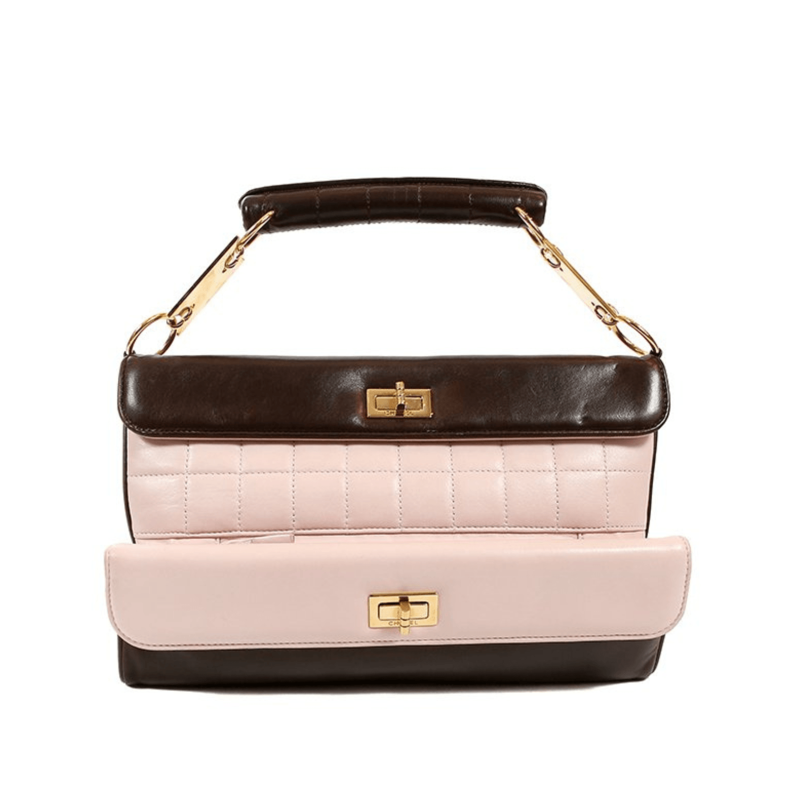 Chanel Pink and Brown Leather Handle Clutch