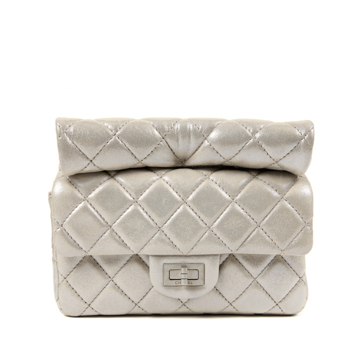 Chanel SiLouis Vuittoner Gold Leather Roll Handle Reissue Clutch