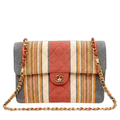 Chanel Striped Pique Cloth Maxi Classic w/ Gold Hardware