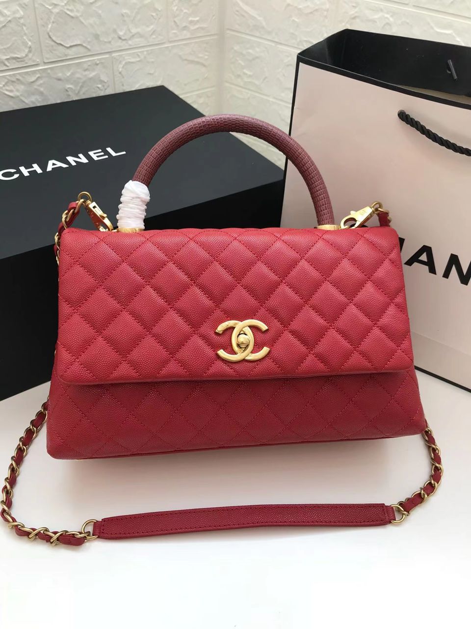 ChanelLarge GlamIap Bag With Top Handle Red For Women Handbags, Shoulder And Crossbody Bags 11in/28cm A92991