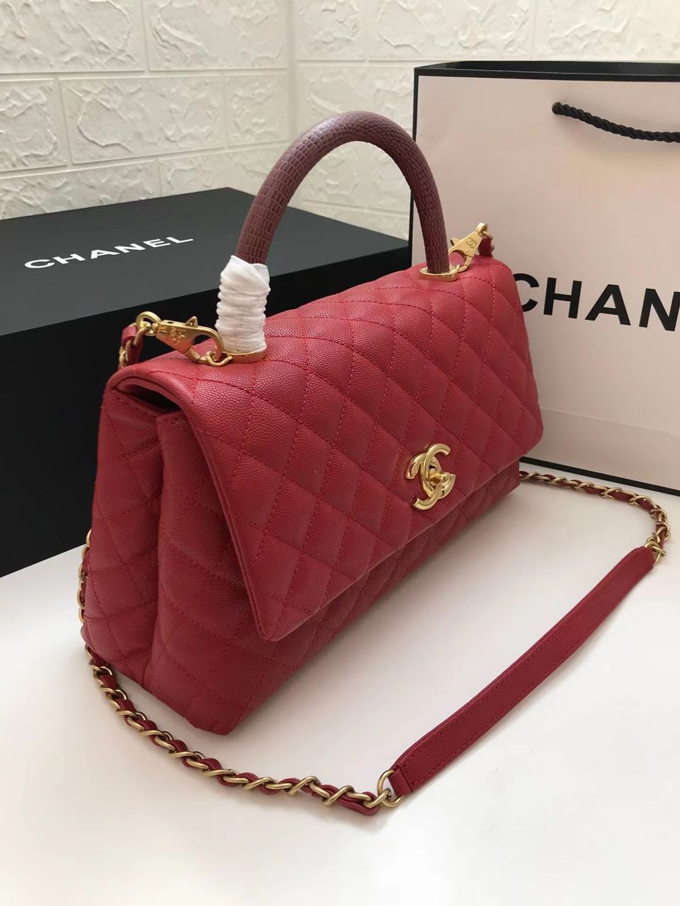 ChanelLarge GlamIap Bag With Top Handle Red For Women Handbags, Shoulder And Crossbody Bags 11in/28cm A92991