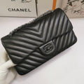 Chanel Chevron Classic Handbag Black Hardware Black For Women, WomenÃ¢â‚¬â„¢s Bags, Shoulder And Crossbody Bags 10.2in/26cm