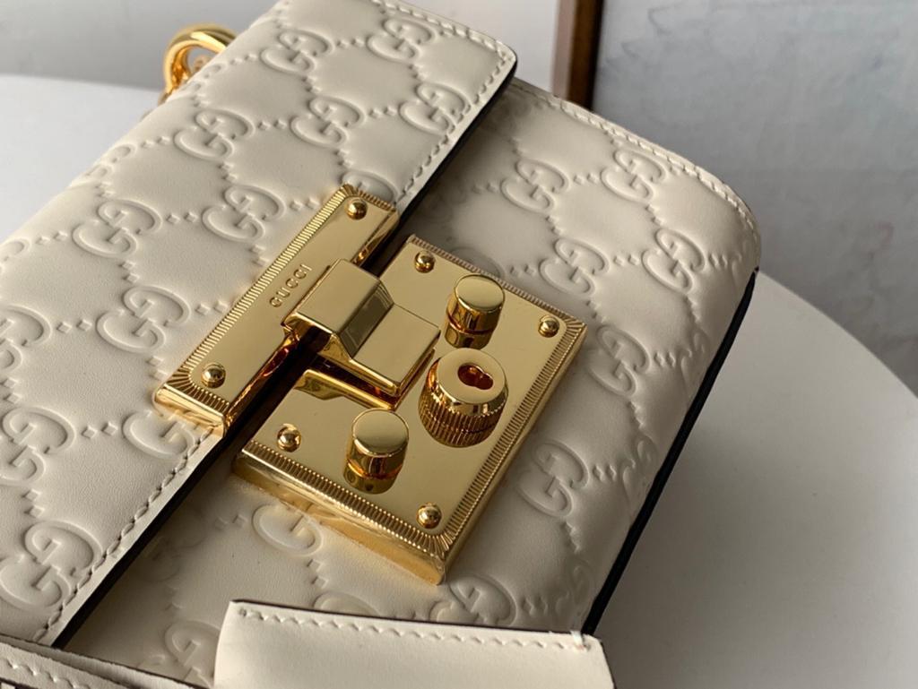 Embossed Padlock Shoulder Bag White Milky For Women 8in/20cm