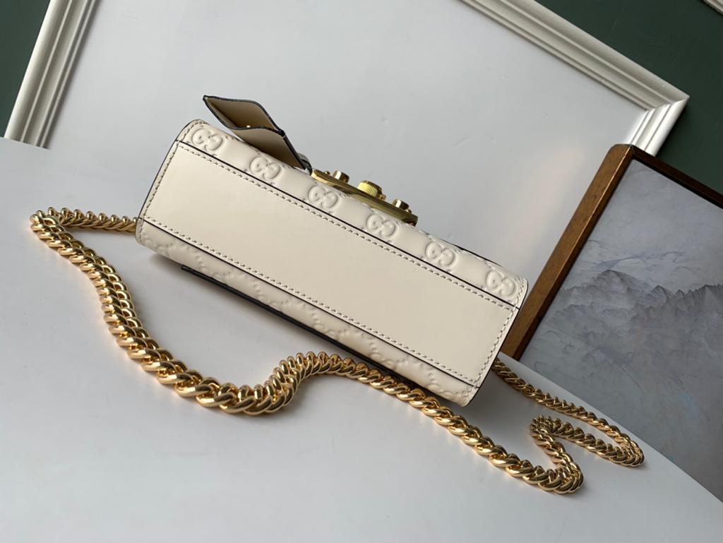 Embossed Padlock Shoulder Bag White Milky For Women 8in/20cm