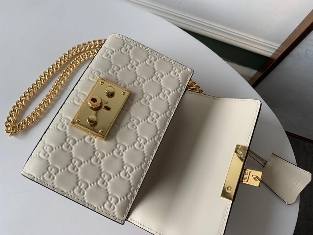 Embossed Padlock Shoulder Bag White Milky For Women 8in/20cm