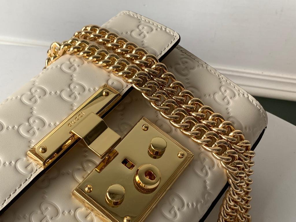Embossed Padlock Shoulder Bag White Milky For Women 8in/20cm