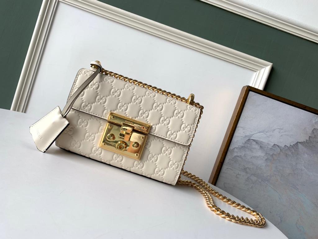 Embossed Padlock Shoulder Bag White Milky For Women 8in/20cm