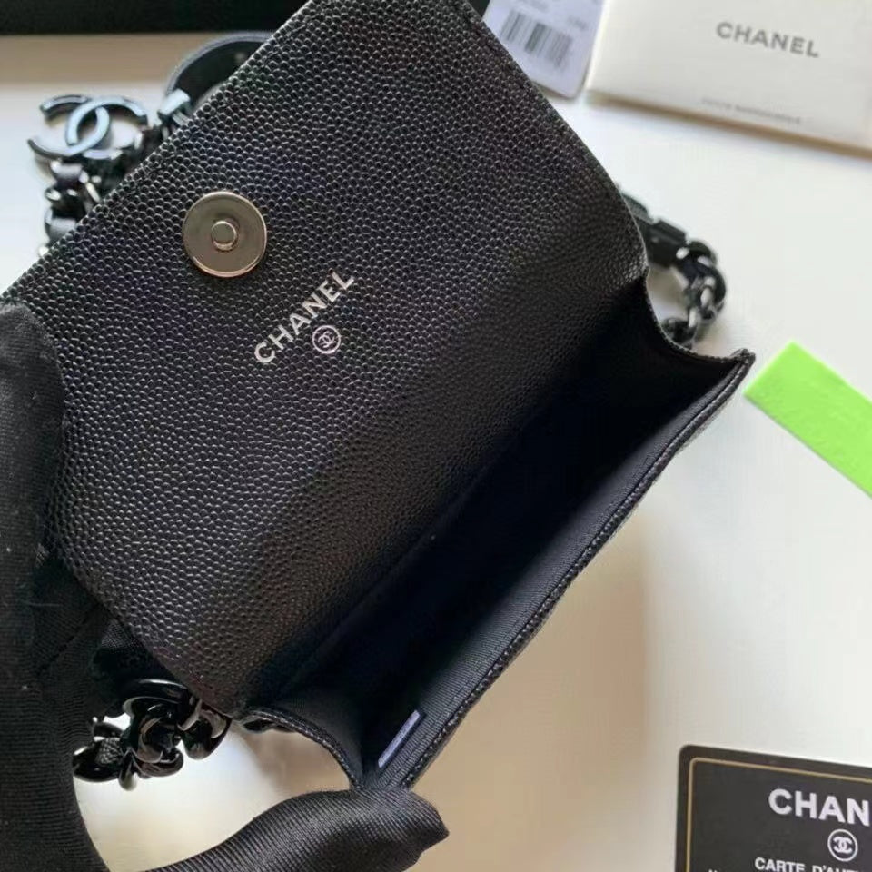 Chanel Classic GlamIap Bag Black For Women 5.1in/13cm