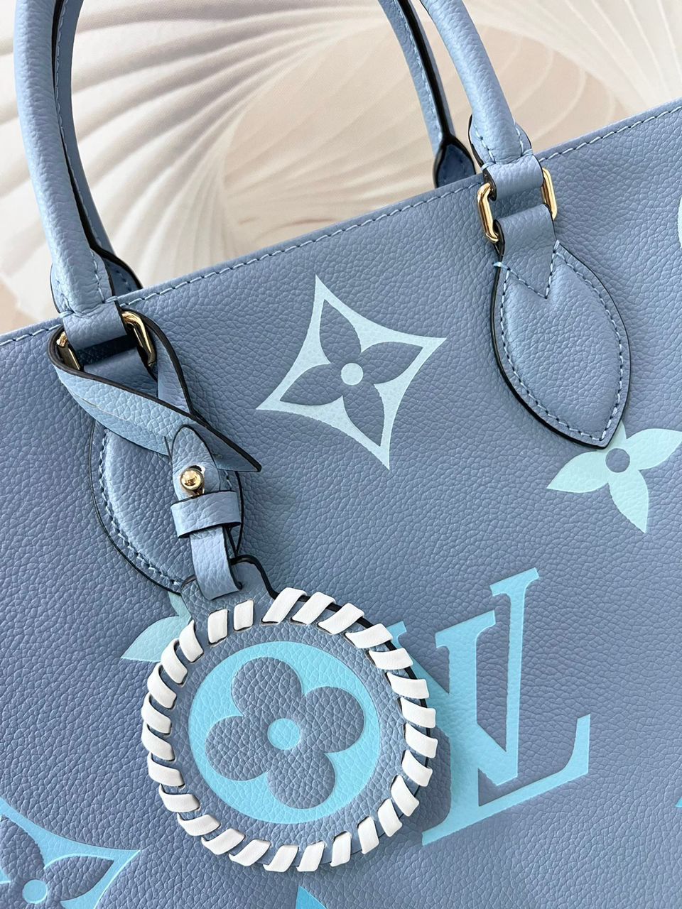 Louis Vuitton OnTheGo MM Monogram Empreinte Summer Blue For By The Pool Collection, Women Handbags, Tote Bags 13.8in/35cm Louis Vuitton M45718