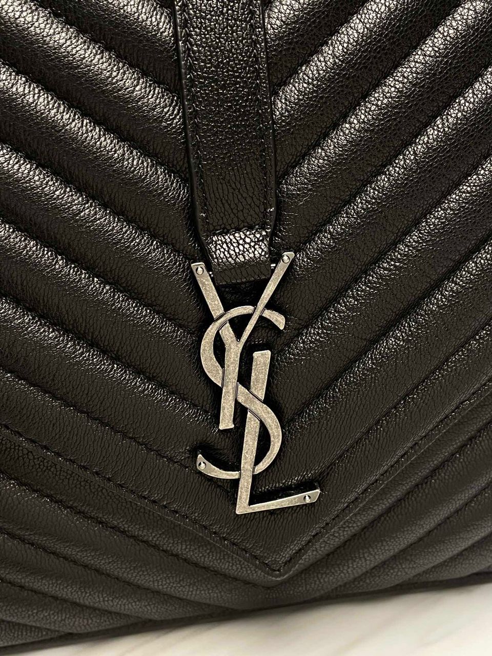 YSSL College Large Chain Bag Black With Silver Toned Hardware For Women 12in/32cm YSL 600278BRM041000
