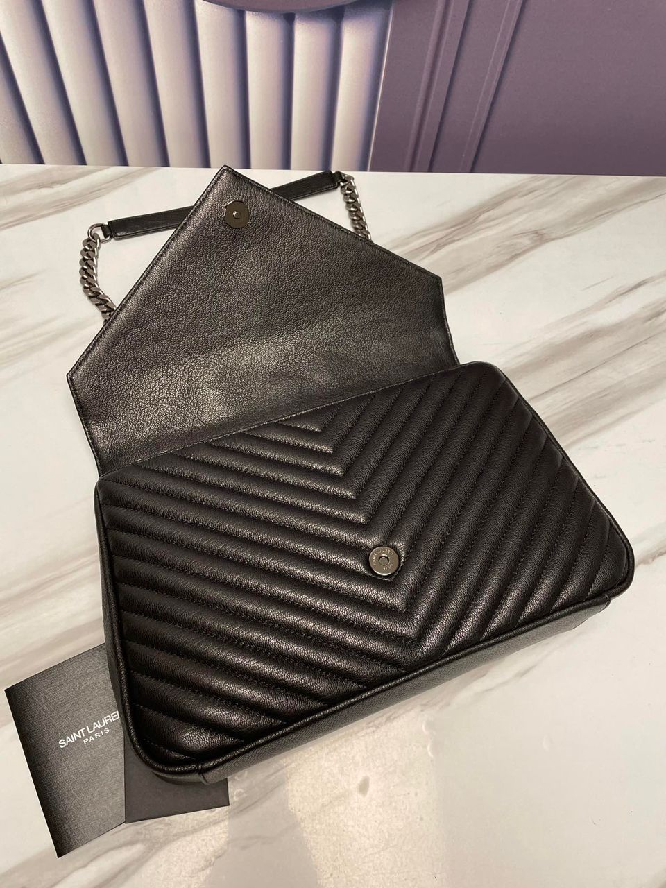 YSSL College Large Chain Bag Black With Silver Toned Hardware For Women 12in/32cm YSL 600278BRM041000