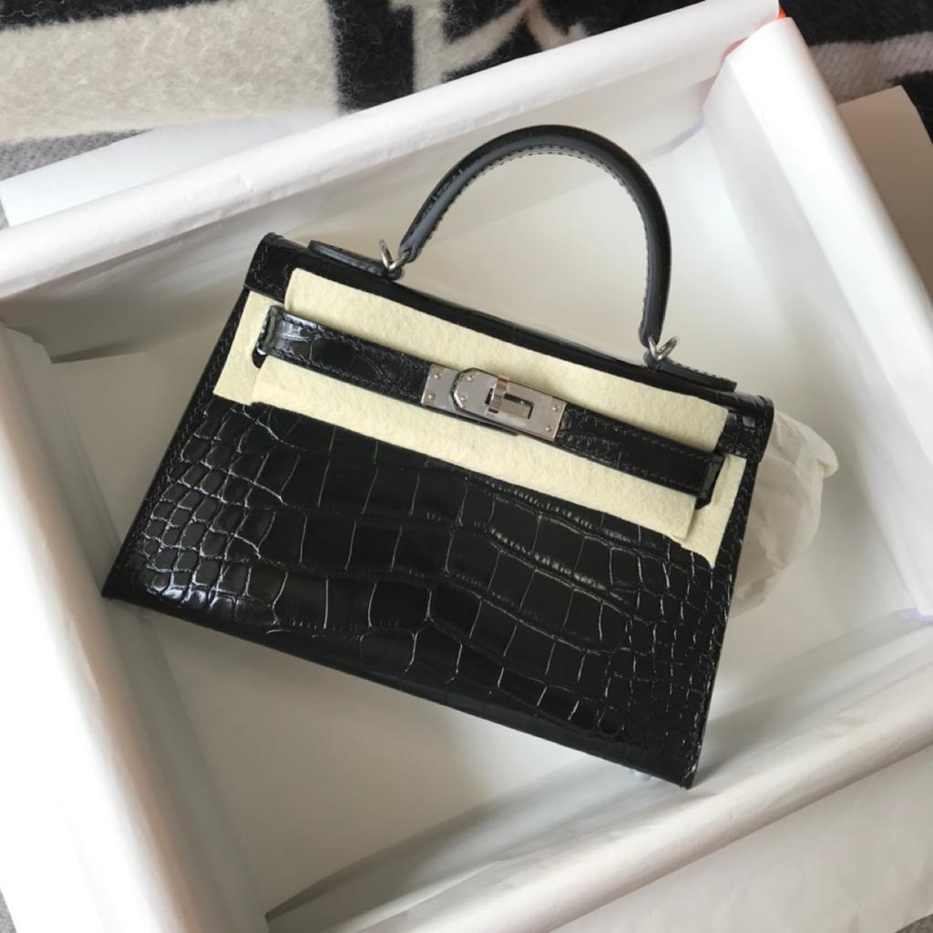 Mini Kelly 19 Black SiLouis Vuittoner Toned Hardware Bag For Women, Handbags, Shoulder Bags 7.5in/19cm