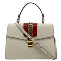 GUCCI Sylvie Medium Gucci Signature Leather Top Handle Shoulder Bag Off White 431665