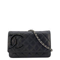 Chanel Cambon Ligne  Wallet On Chain Quilted Leather Clutch Crossbody Bag Black