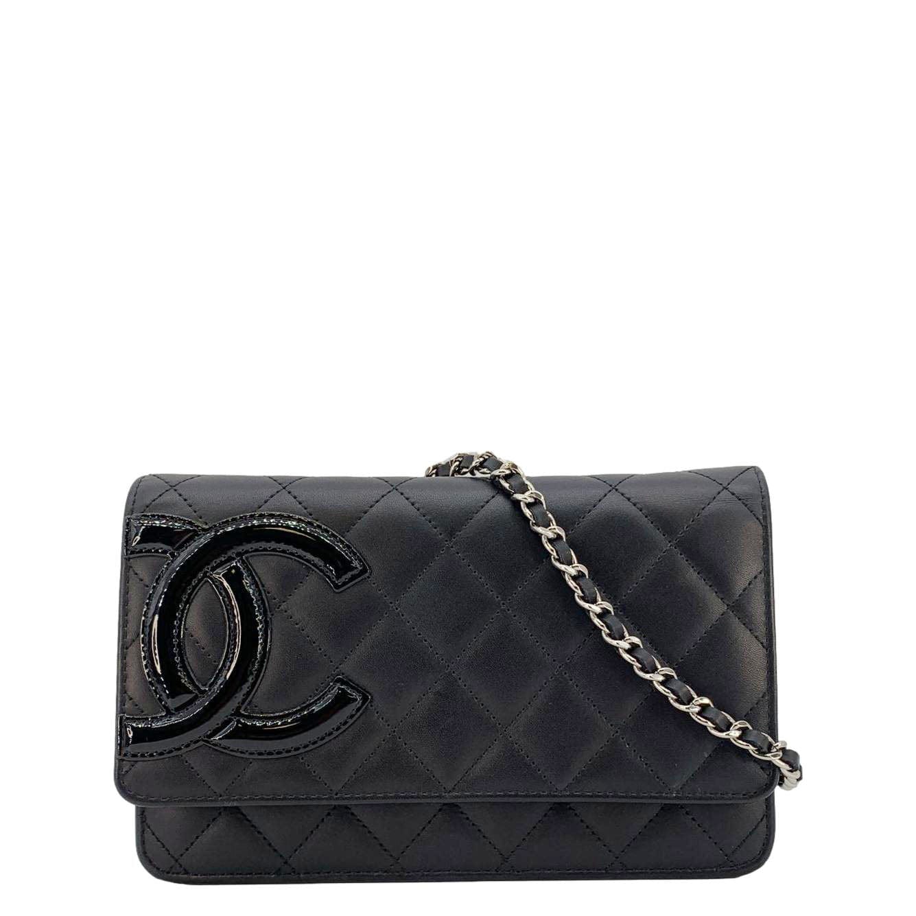 Chanel Cambon Ligne  Wallet On Chain Quilted Leather Clutch Crossbody Bag Black