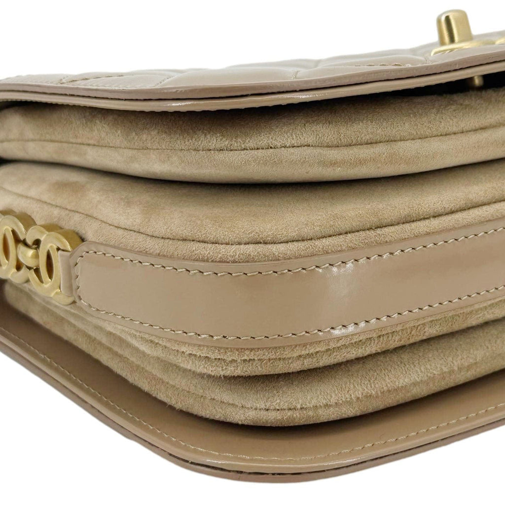 Chanel My Sweet CC Shiny Quilted Calfskin Leather Shoulder Bag Beige
