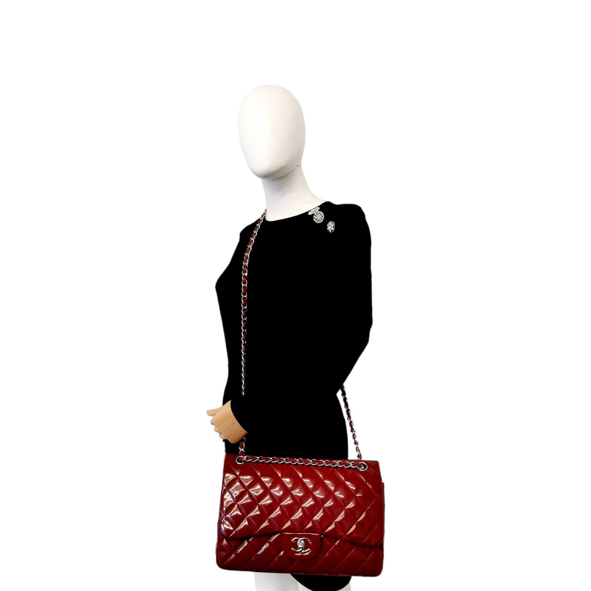 Chanel Classic Double Flap Jumbo Red Patent Leather SiLouis Vuittoner