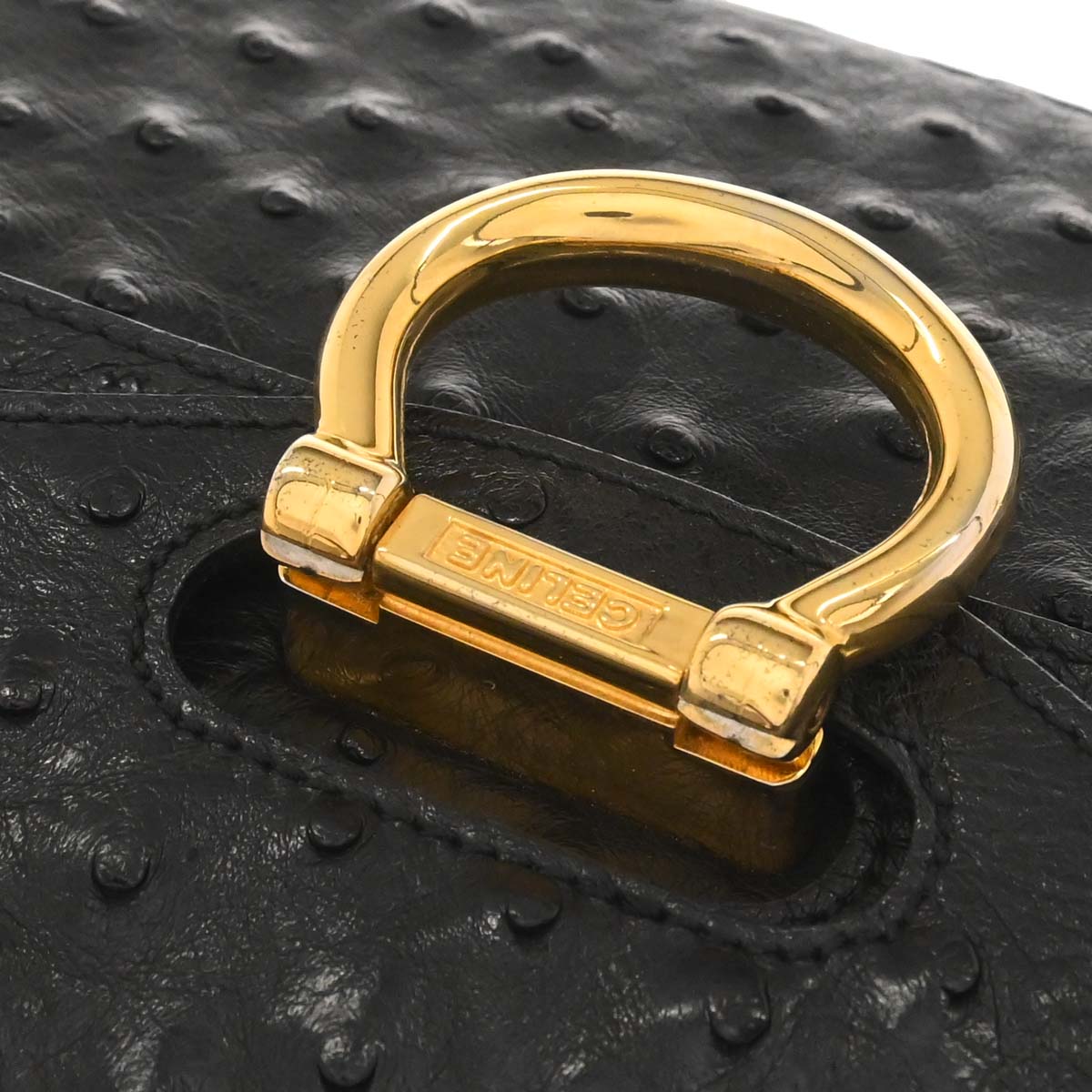 Celine * Black Ostrich Double Flap Handbag