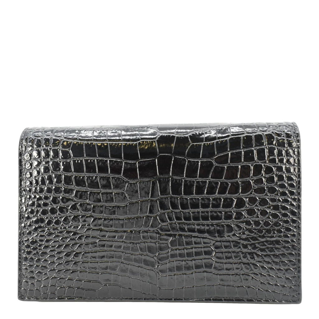 YVES SAINT LAURENT Kate Tassel Crocodile Embossed Leather Crossbody Bag Black