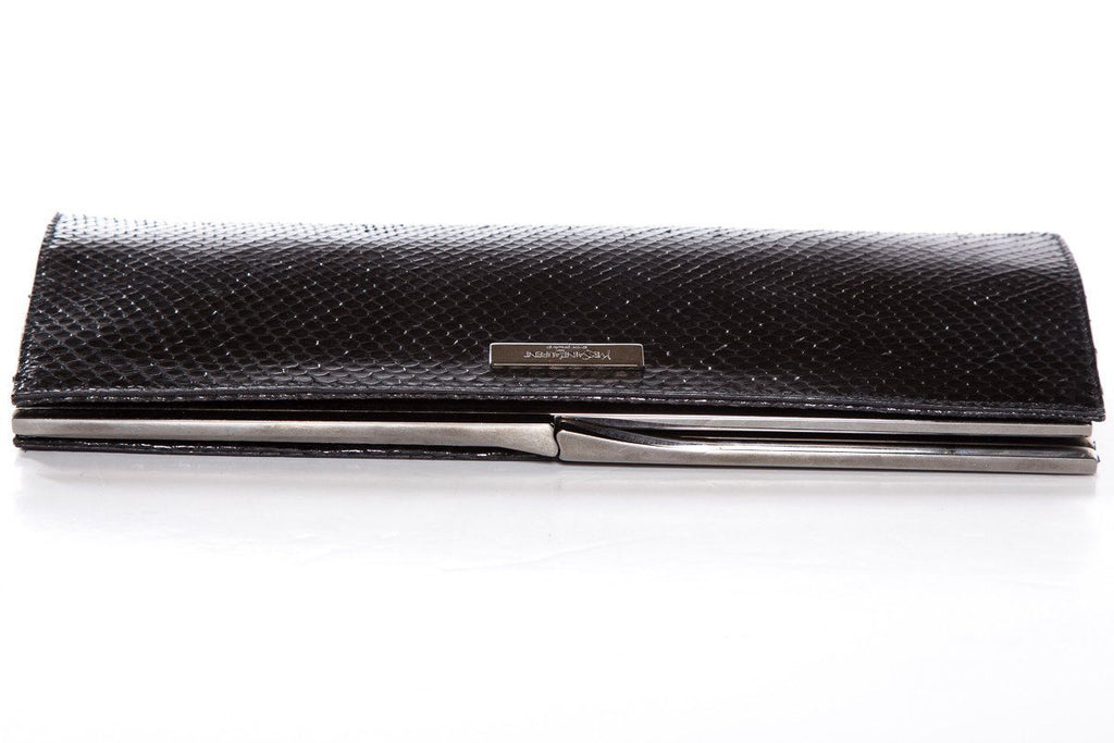 Yves Saint Laurent Black Python Clutch With Wristlet Strap