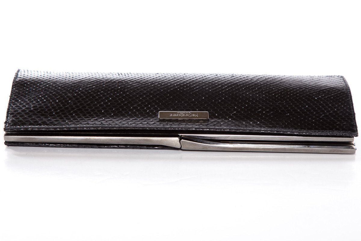 Yves Saint Laurent Black Python Clutch With Wristlet Strap