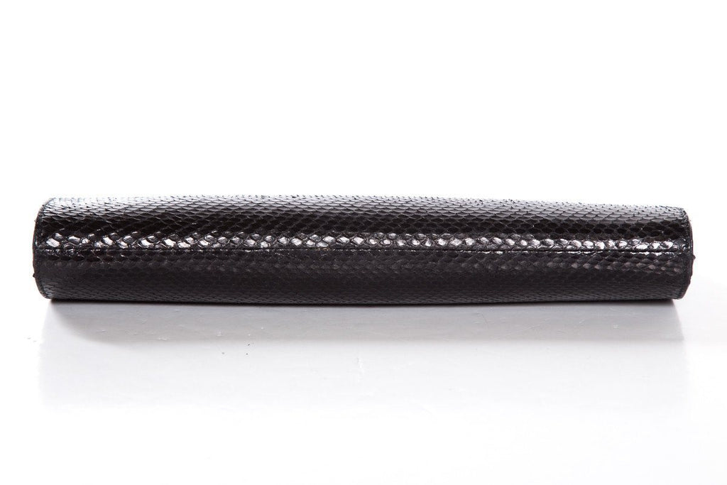 Yves Saint Laurent Black Python Clutch With Wristlet Strap