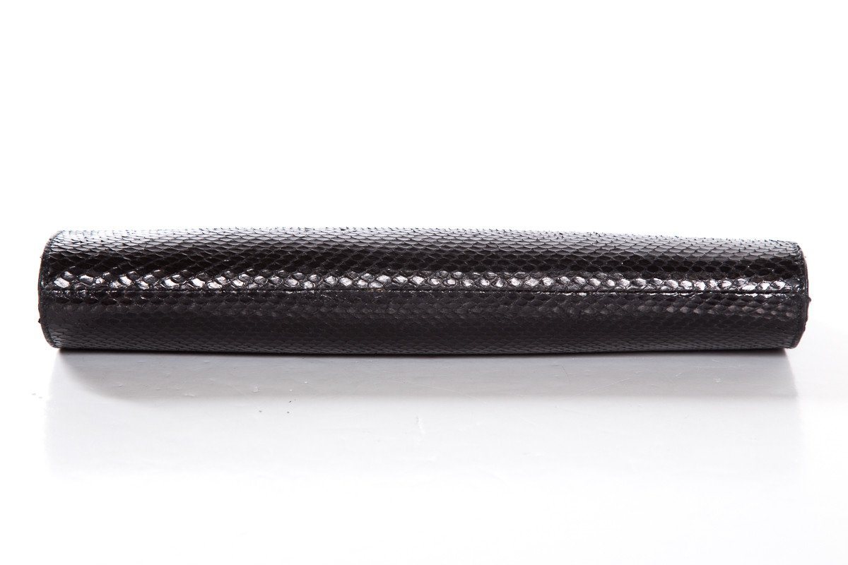 Yves Saint Laurent Black Python Clutch With Wristlet Strap