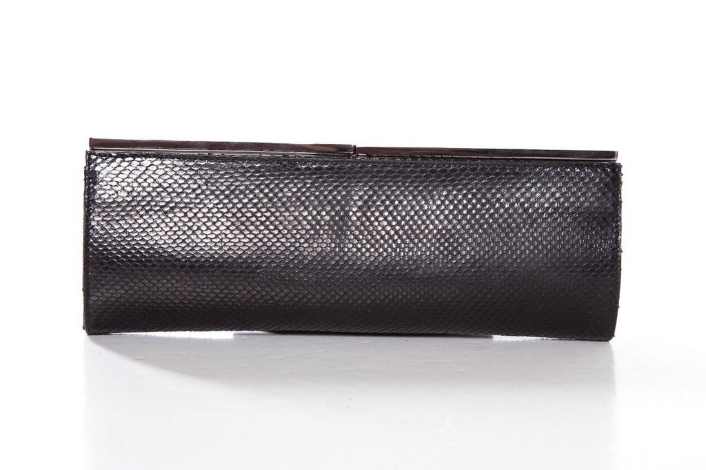 Yves Saint Laurent Black Python Clutch With Wristlet Strap