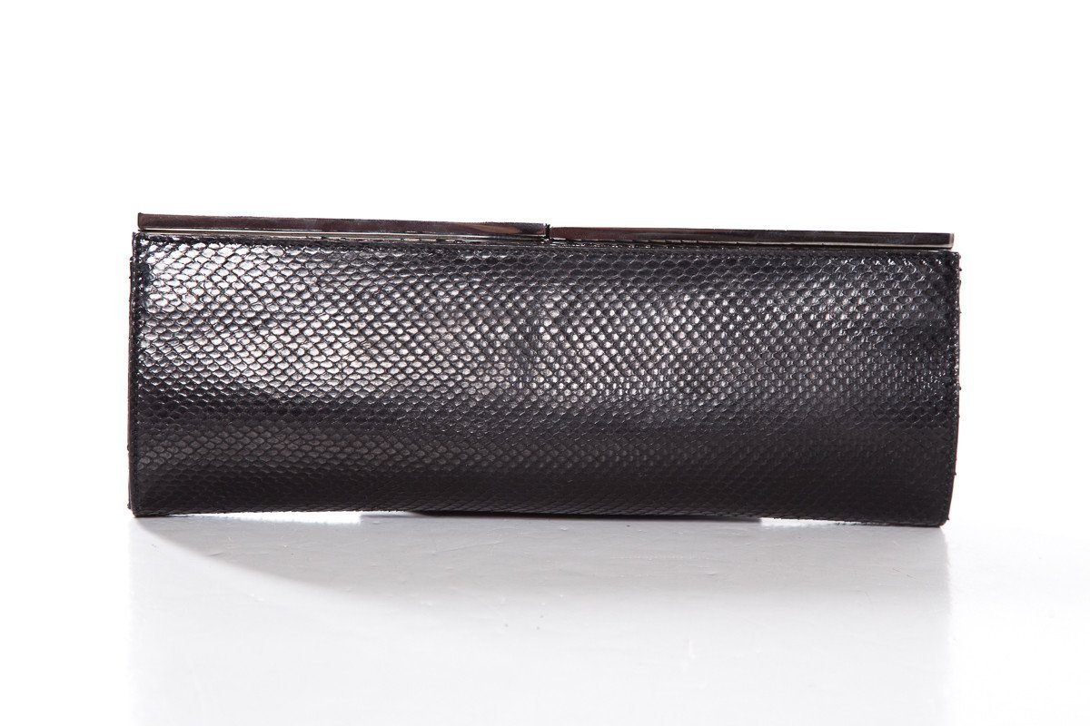 Yves Saint Laurent Black Python Clutch With Wristlet Strap