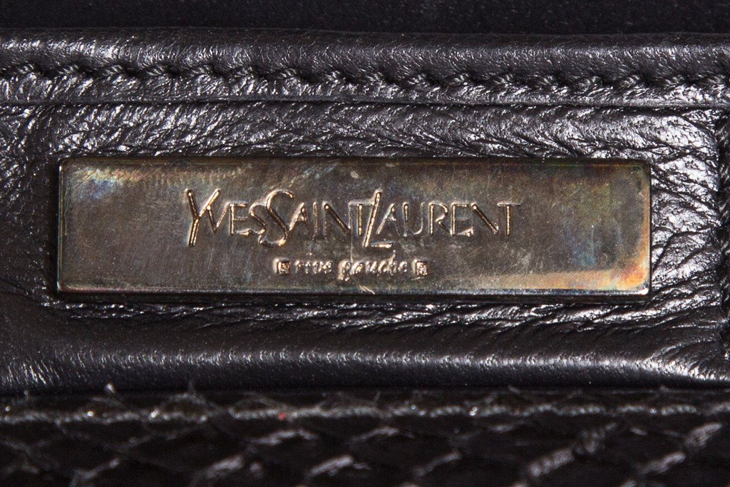 Yves Saint Laurent Black Python Clutch With Wristlet Strap