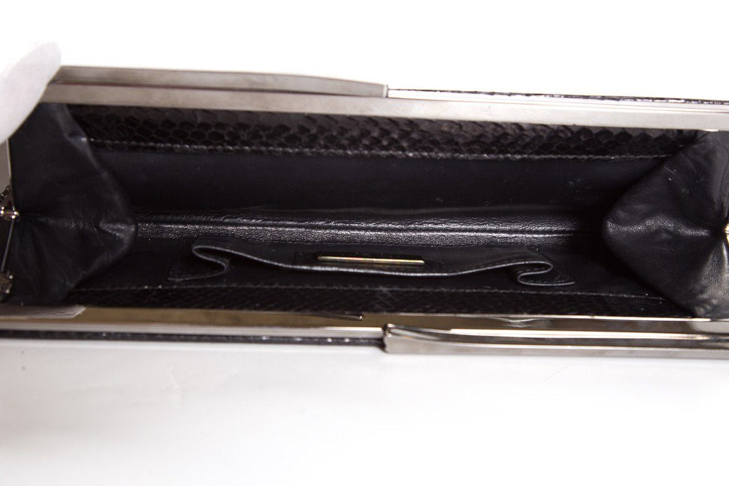 Yves Saint Laurent Black Python Clutch With Wristlet Strap