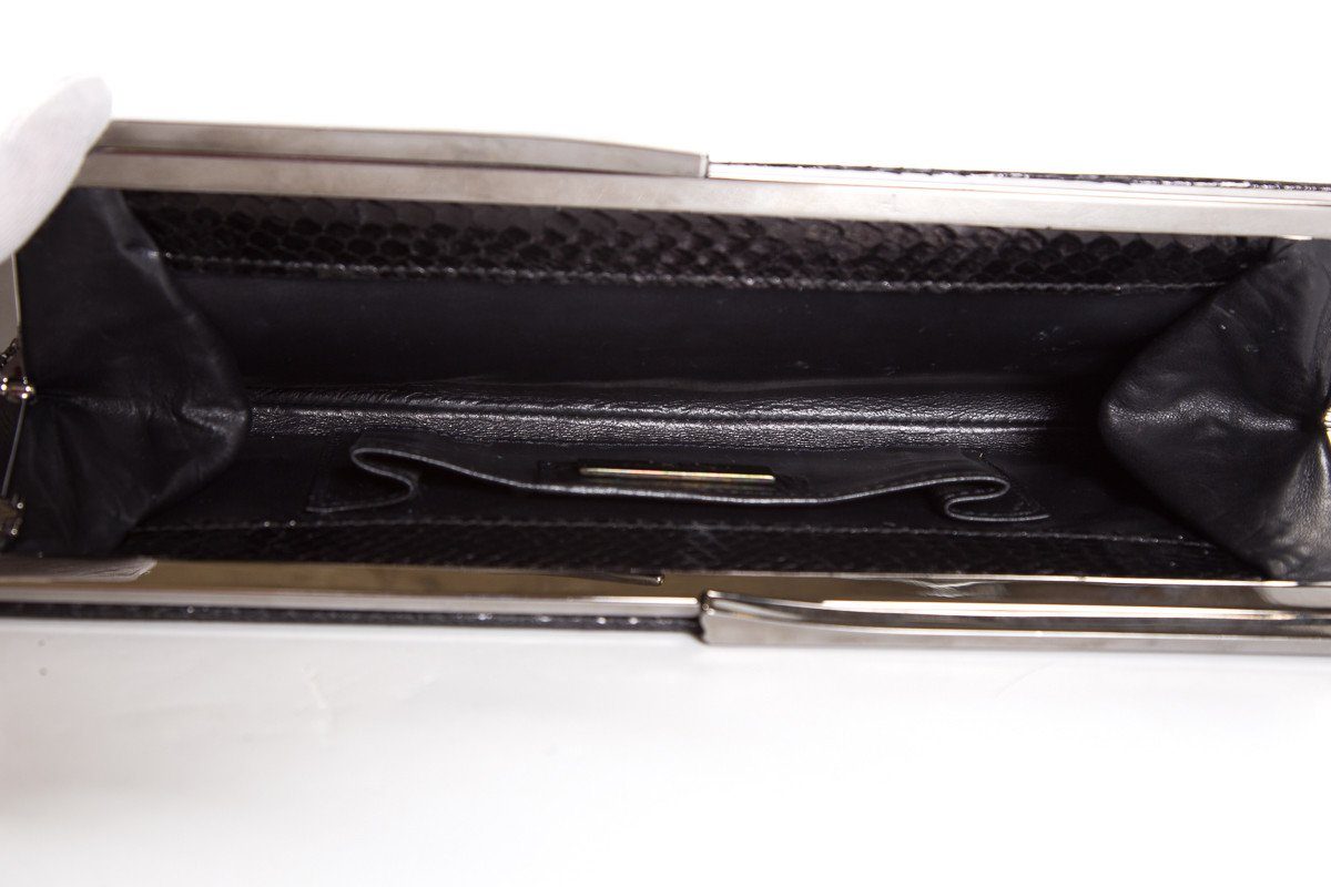 Yves Saint Laurent Black Python Clutch With Wristlet Strap