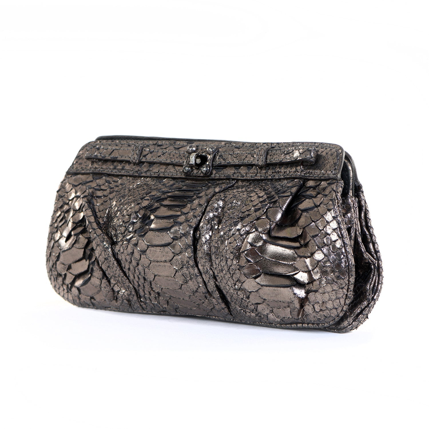 Pewter Snakeskin Clutch Bag