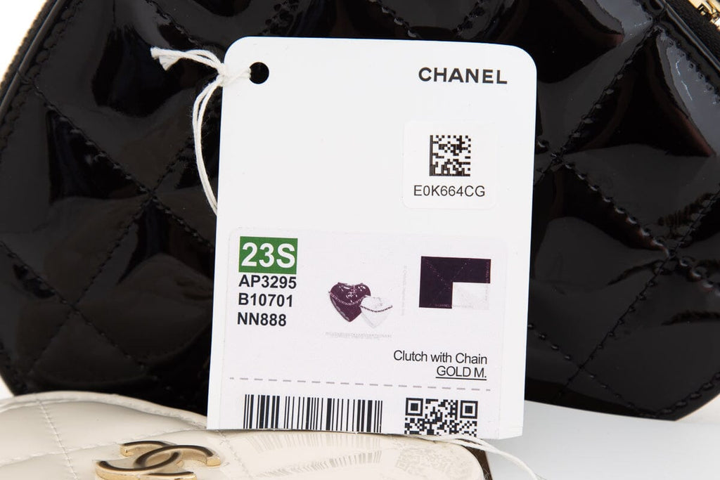 Chanel Patent Calfskin Resin Quilted CC Heart Clutch Shoulder Bag