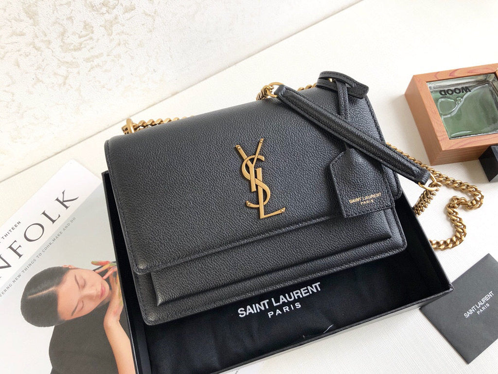 YSSL Sunset Medium Chain Bag Black For Women 8in/22cm YSL 442906D420W1000